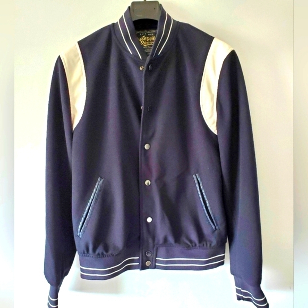 Zara men's varsity style jacket navy  and white size large